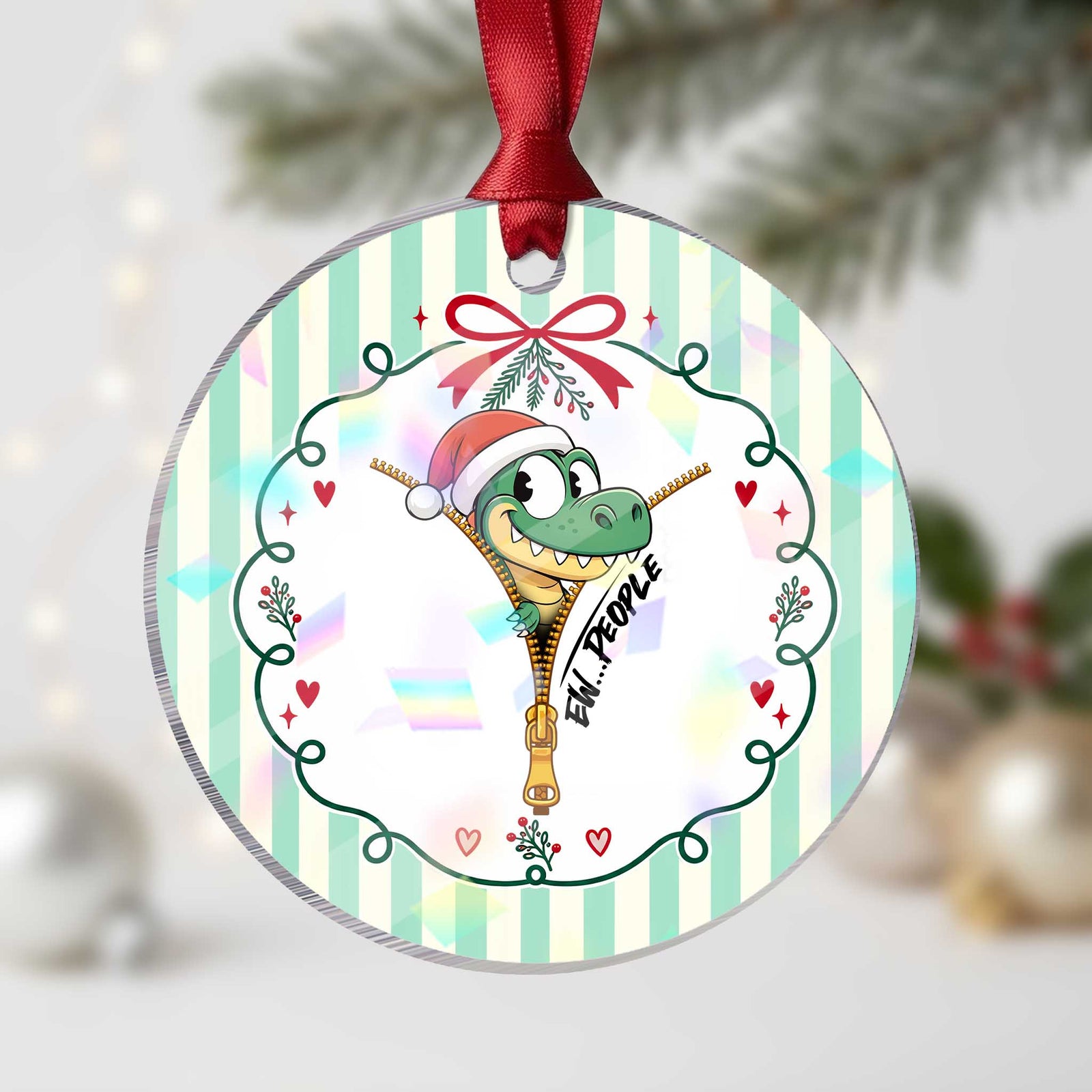 Funny Christmas Dinosaur Holographic Acrylic Ornament Ew People Xmas Gift