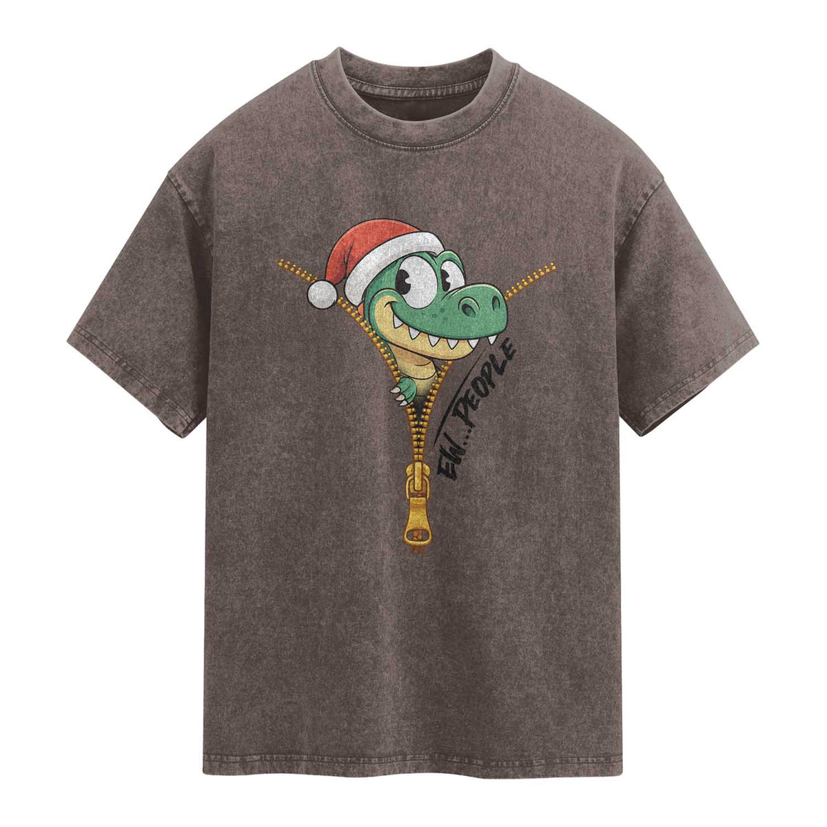 Funny Christmas Dinosaur Washed Cotton T-Shirt Ew People Xmas Gift