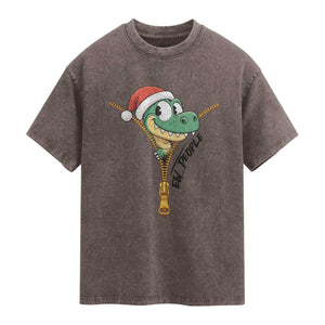 Funny Christmas Dinosaur Washed Cotton T-Shirt Ew People Xmas Gift
