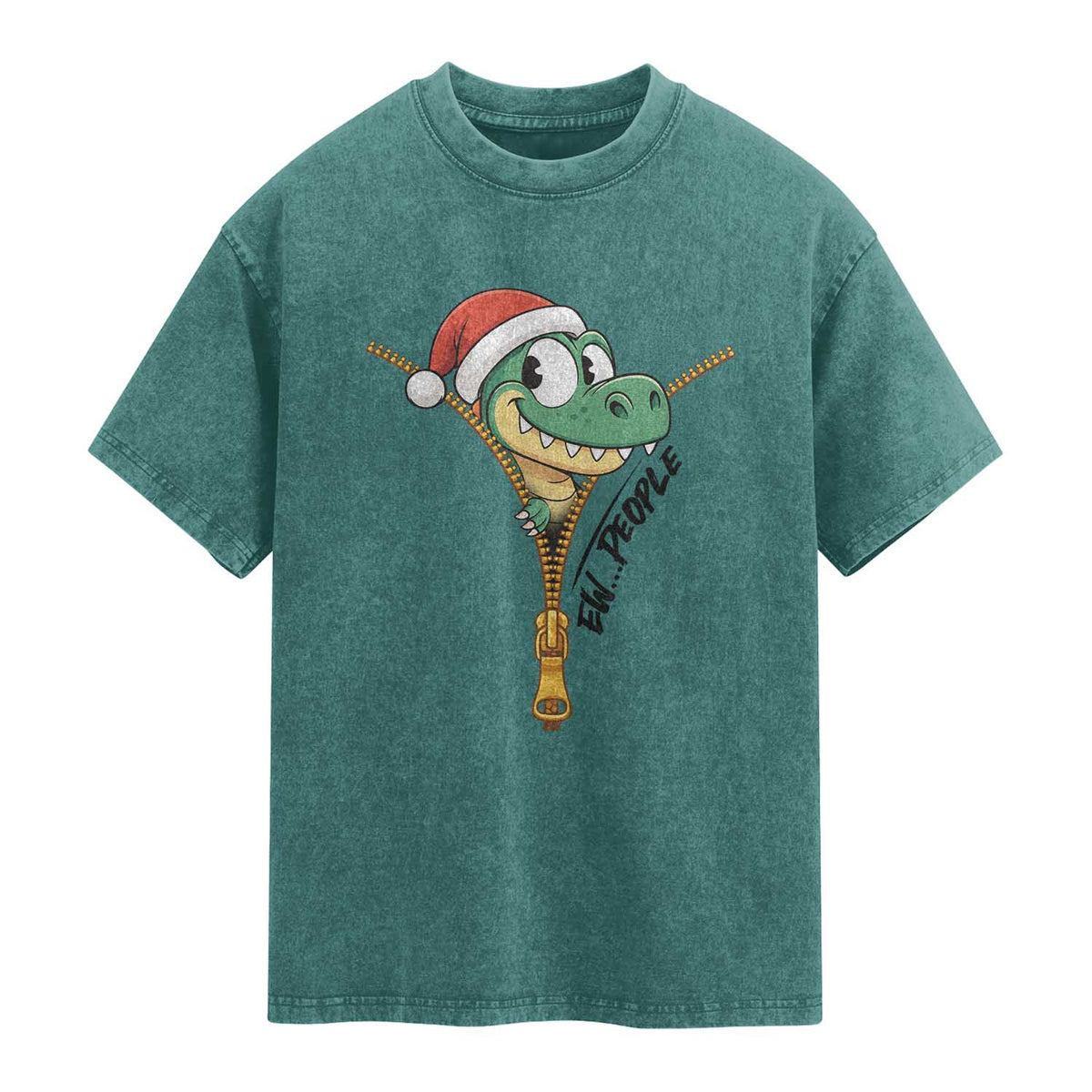 Funny Christmas Dinosaur Washed Cotton T-Shirt Ew People Xmas Gift