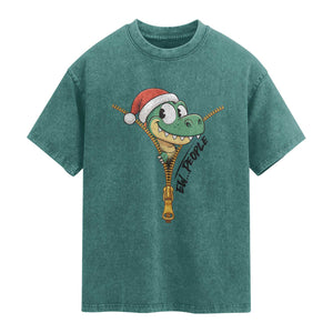 Funny Christmas Dinosaur Washed Cotton T-Shirt Ew People Xmas Gift