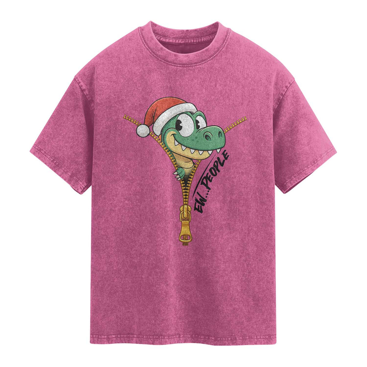 Funny Christmas Dinosaur Washed Cotton T-Shirt Ew People Xmas Gift