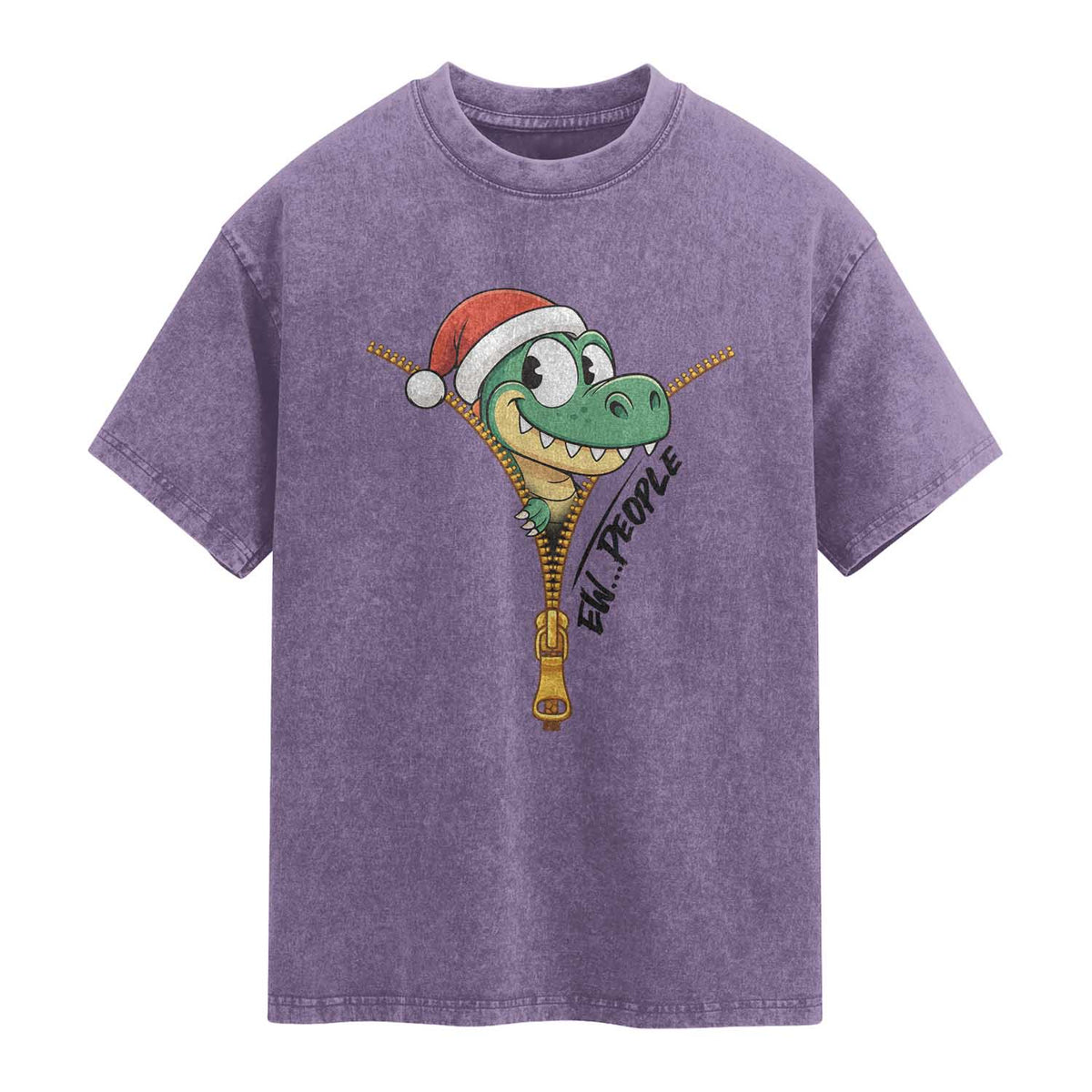 Funny Christmas Dinosaur Washed Cotton T-Shirt Ew People Xmas Gift