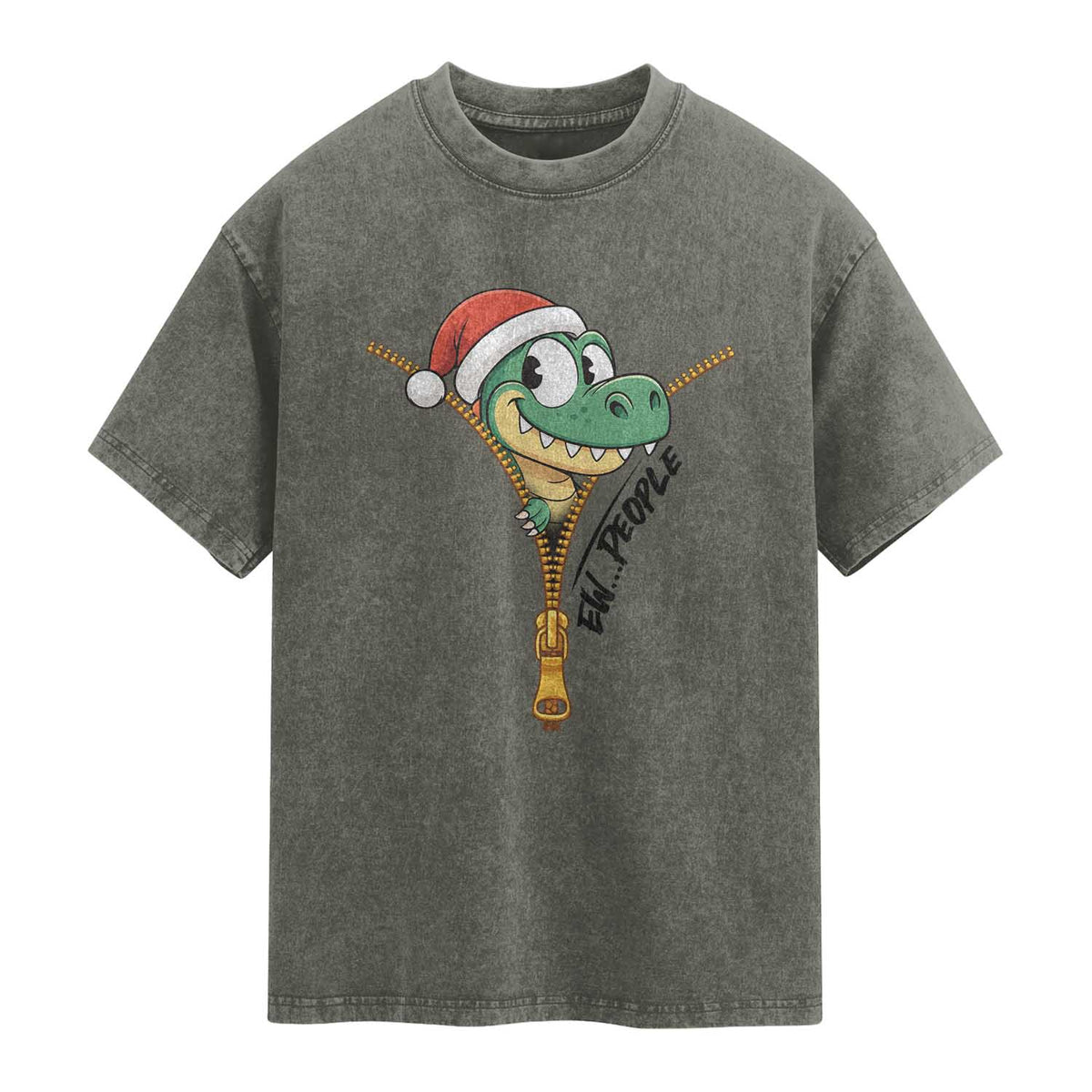 Funny Christmas Dinosaur Washed Cotton T-Shirt Ew People Xmas Gift