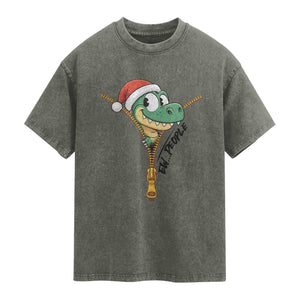 Funny Christmas Dinosaur Washed Cotton T-Shirt Ew People Xmas Gift