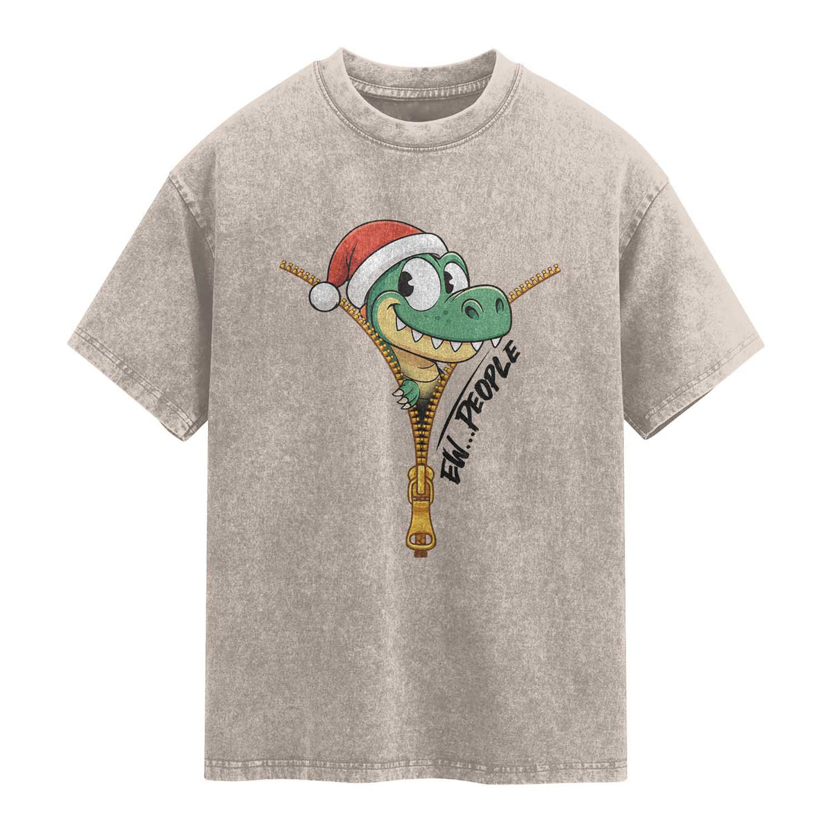 Funny Christmas Dinosaur Washed Cotton T-Shirt Ew People Xmas Gift