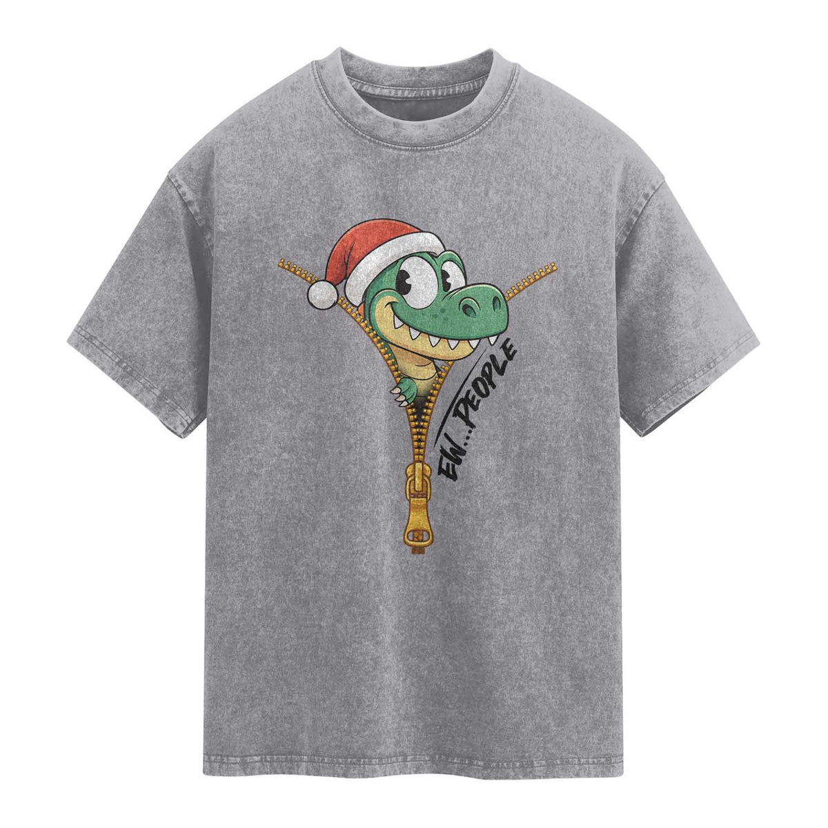 Funny Christmas Dinosaur Washed Cotton T-Shirt Ew People Xmas Gift