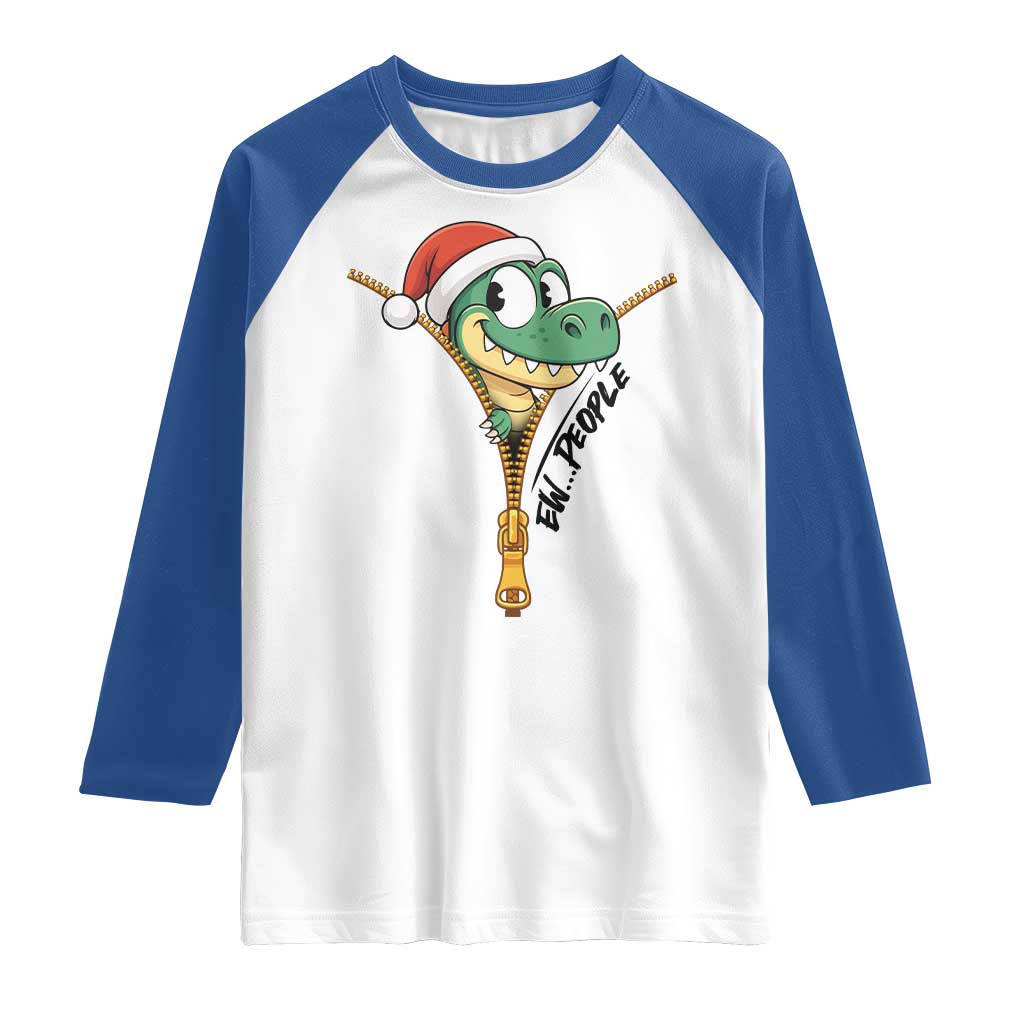 Funny Christmas Dinosaur Raglan Shirt Ew People Xmas Gift TS12 White Royal Print Your Wear