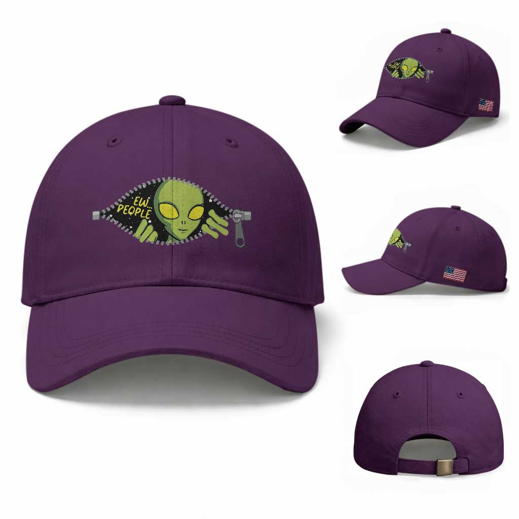 Funny Alien Baseball Cap Ew People Hater Quote TS12 Baseball Cap Universal Fit Purple Print Your Wear
