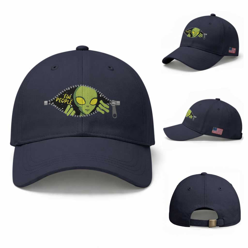 Funny Alien Baseball Cap Ew People Hater Quote TS12 Baseball Cap Universal Fit Navy Print Your Wear