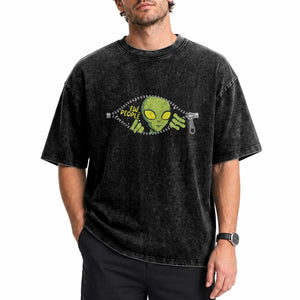 Funny Alien Washed Cotton T-Shirt Ew People Hater Quote