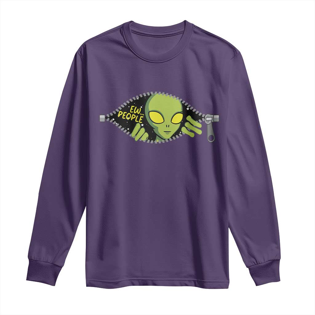 Funny Alien Long Sleeve Shirt Ew People Hater Quote TS12 Purple Print Your Wear