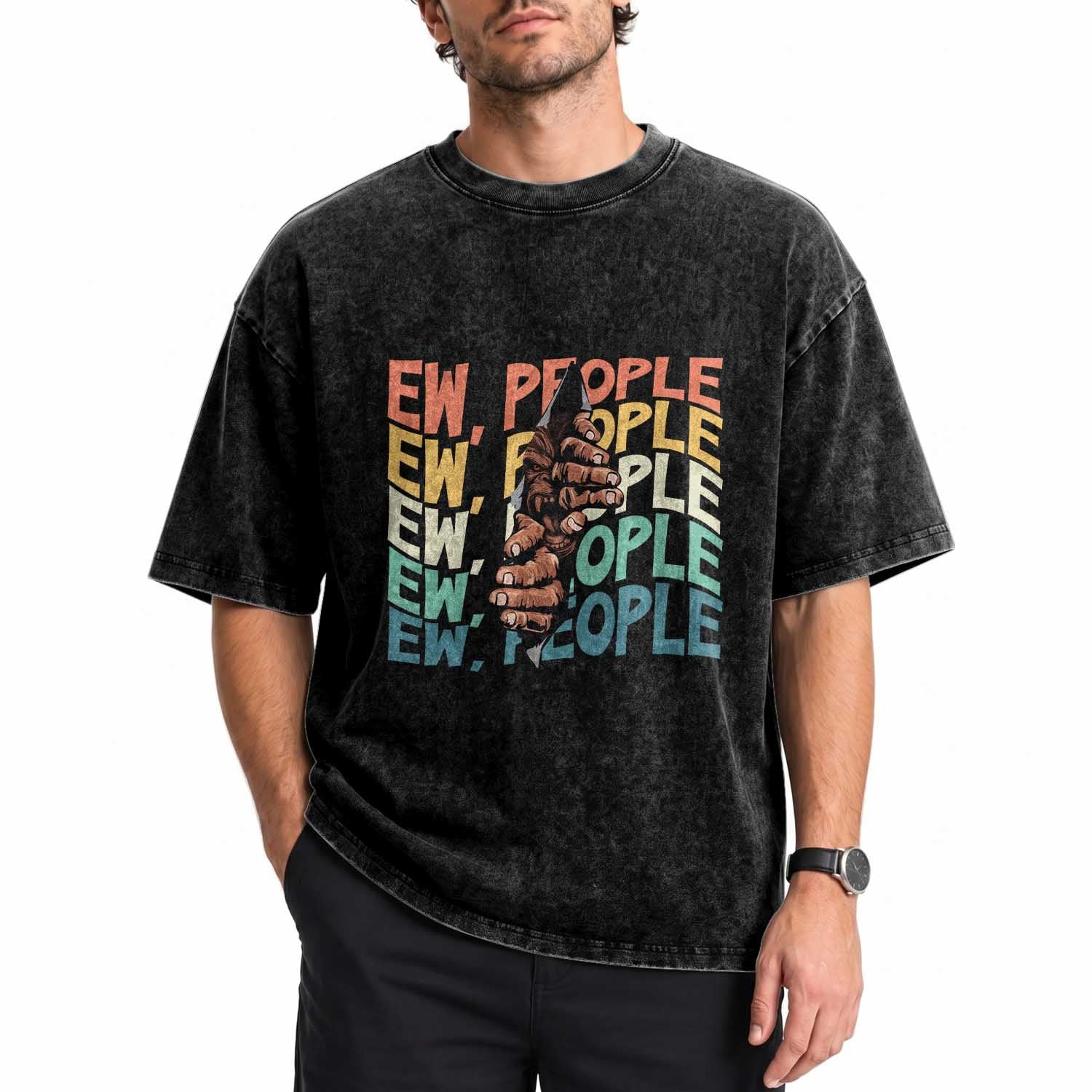 Ew People Hater Washed Cotton T-Shirt Funny Bigfoot Sarcastic Quote