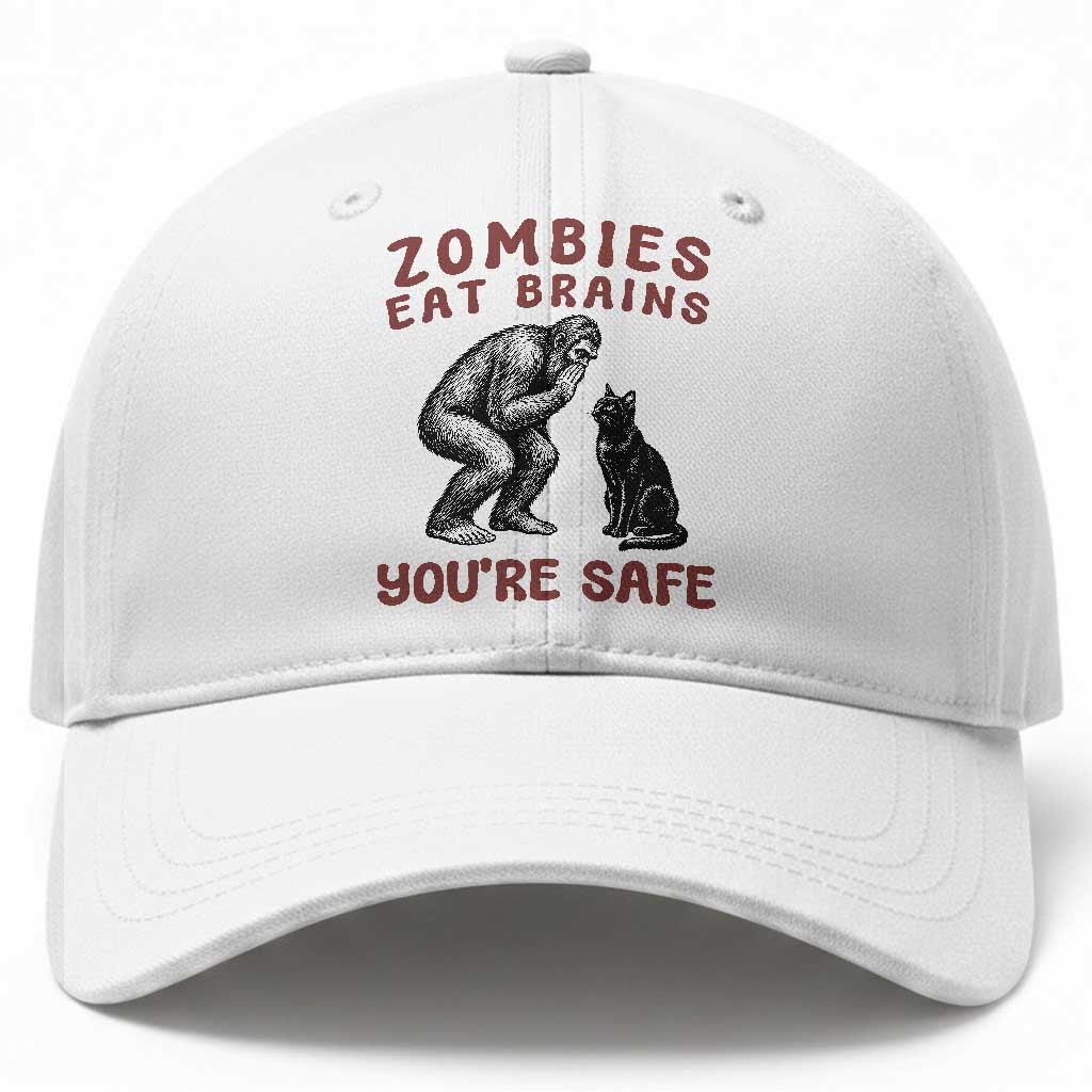 Funny Bigfoot And Black Cat Baseball Cap Zombies Eat Brains Dont Worry You Are Safe TS12 Print Your Wear