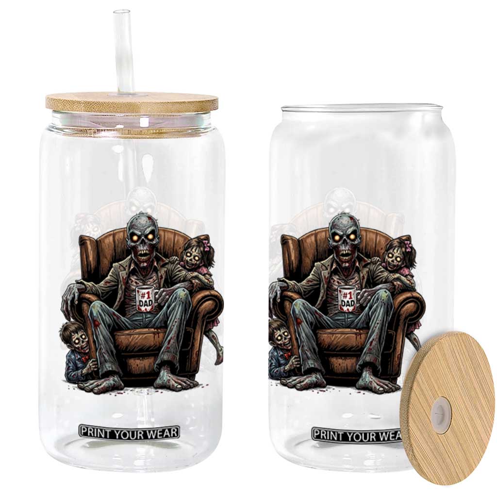 Funny #1 Dad Zombie Horror Glass Can Halloween Family Father Gift