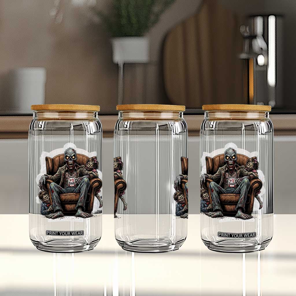 Funny #1 Dad Zombie Horror Glass Can Halloween Family Father Gift