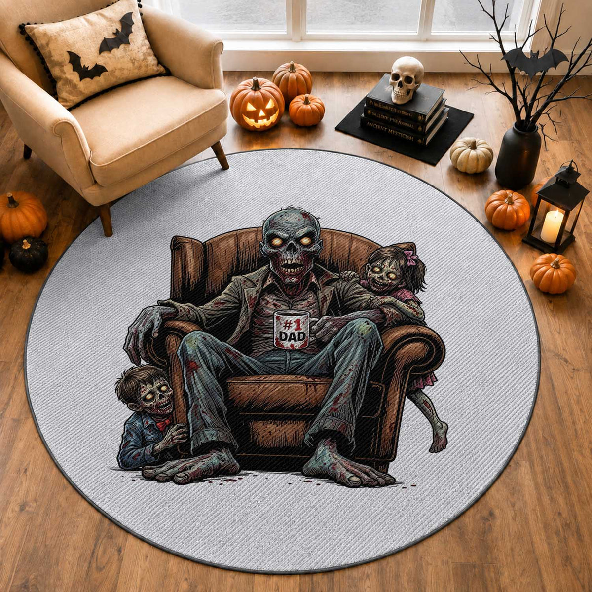 Funny #1 Dad Zombie Horror Round Rug Halloween Family Father Gift