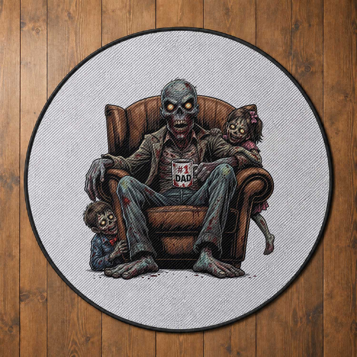 Funny #1 Dad Zombie Horror Round Rug Halloween Family Father Gift