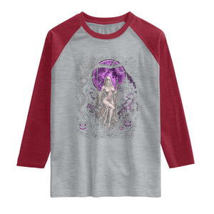 Mystical Ghost Girl Halloween Raglan Shirt Gothic Purple Moon Haunted Castle Art TS12 Heather Gray Heather Red Print Your Wear