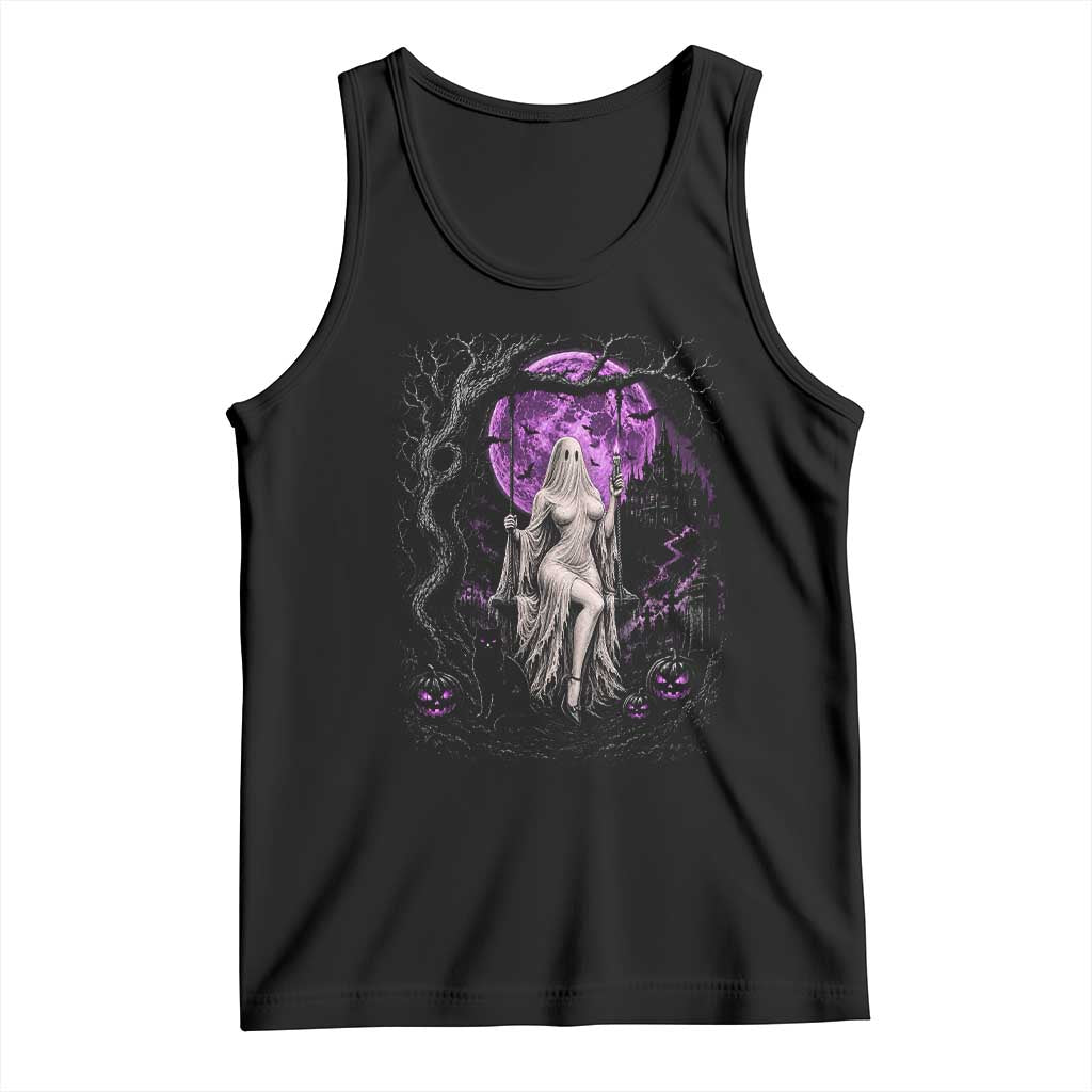 Mystical Ghost Girl Halloween Tank Top Gothic Purple Moon Haunted Castle Art TS12 Black Print Your Wear