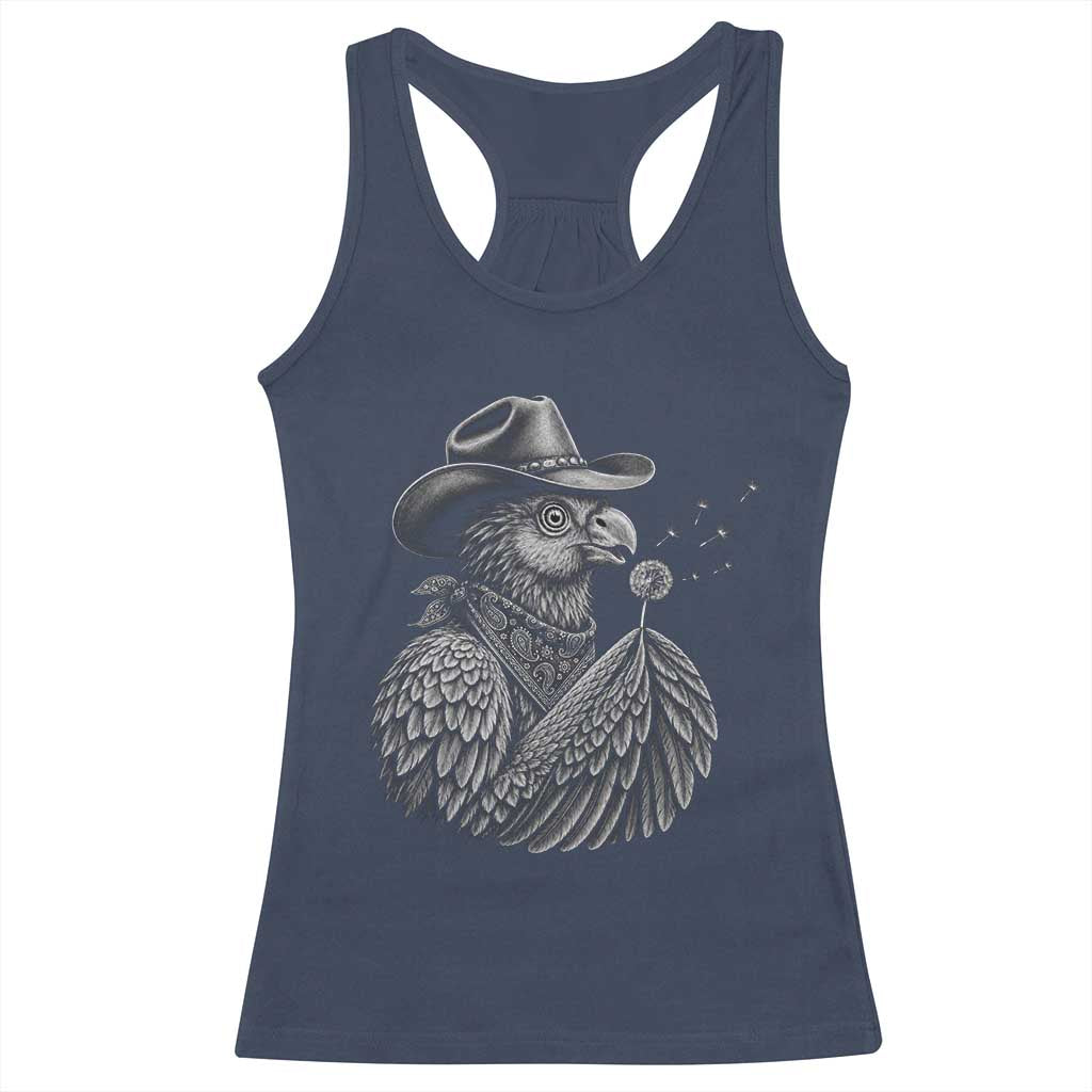 Funny Cowboy Hoatzin Racerback Tank Top Blowing Dandelion Western Bird Gift TS12 Navy Print Your Wear