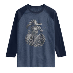 Funny Cowboy Hoatzin Raglan Shirt Blowing Dandelion Western Bird Gift TS12 Heather Denim Navy Print Your Wear