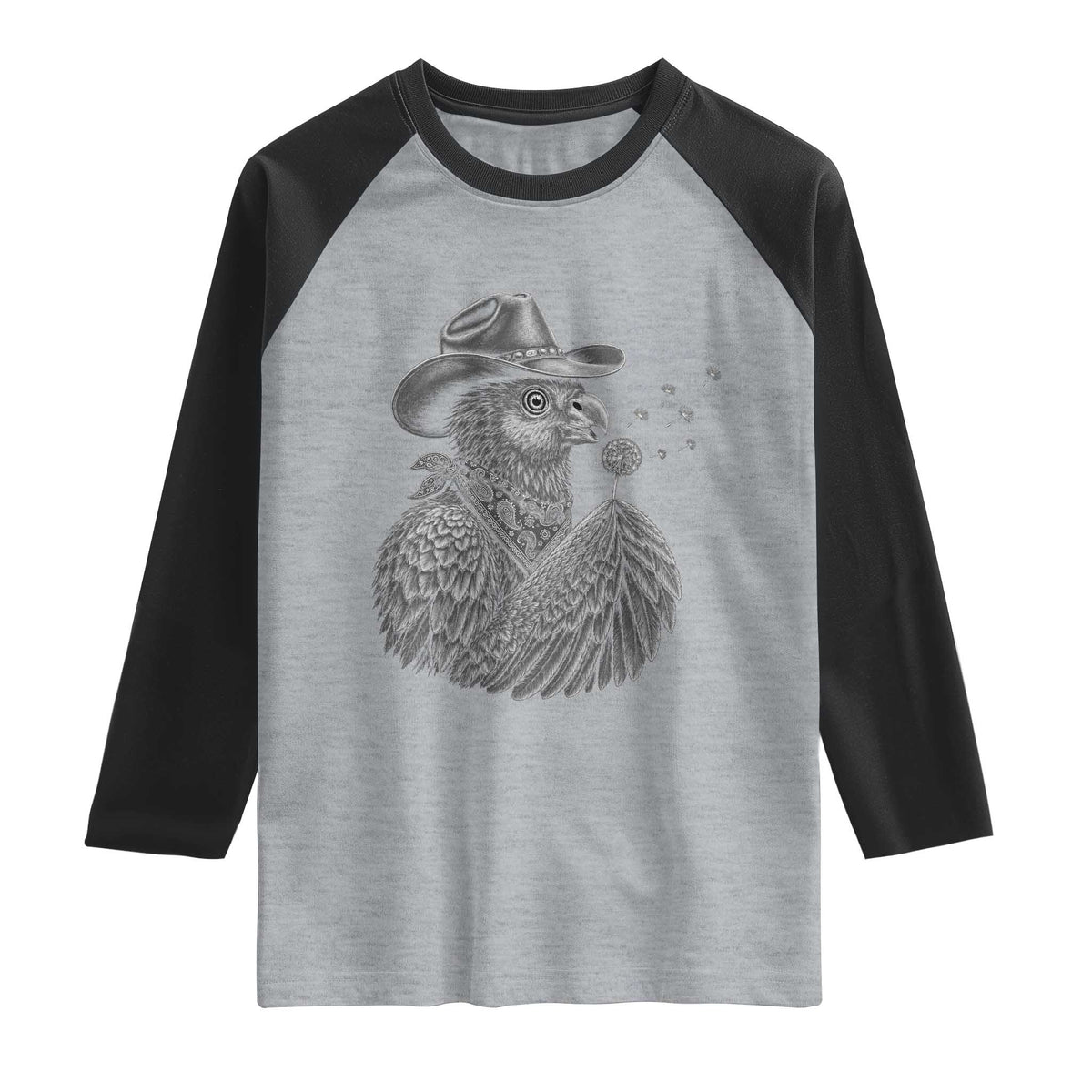 Funny Cowboy Hoatzin Raglan Shirt Blowing Dandelion Western Bird Gift TS12 Heather Gray Black Print Your Wear