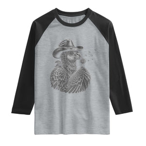 Funny Cowboy Hoatzin Raglan Shirt Blowing Dandelion Western Bird Gift TS12 Heather Gray Black Print Your Wear