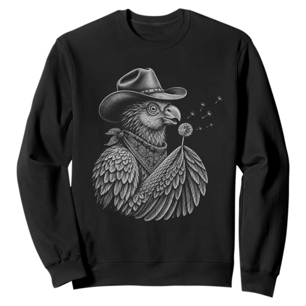 Funny Cowboy Hoatzin Sweatshirt Blowing Dandelion Western Bird Gift TS12 Black Print Your Wear