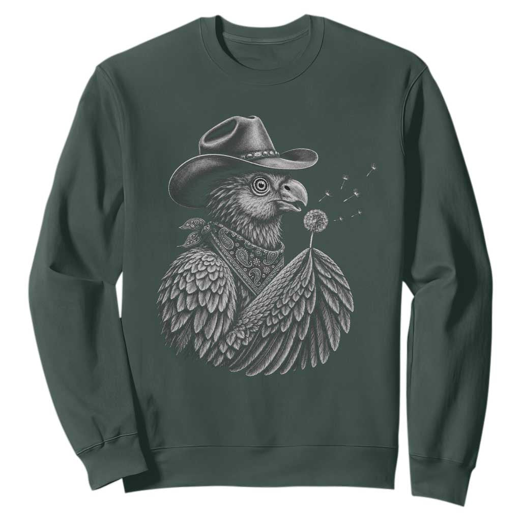Funny Cowboy Hoatzin Sweatshirt Blowing Dandelion Western Bird Gift TS12 Dark Forest Green Print Your Wear
