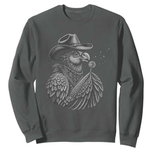 Funny Cowboy Hoatzin Sweatshirt Blowing Dandelion Western Bird Gift TS12 Dark Heather Print Your Wear