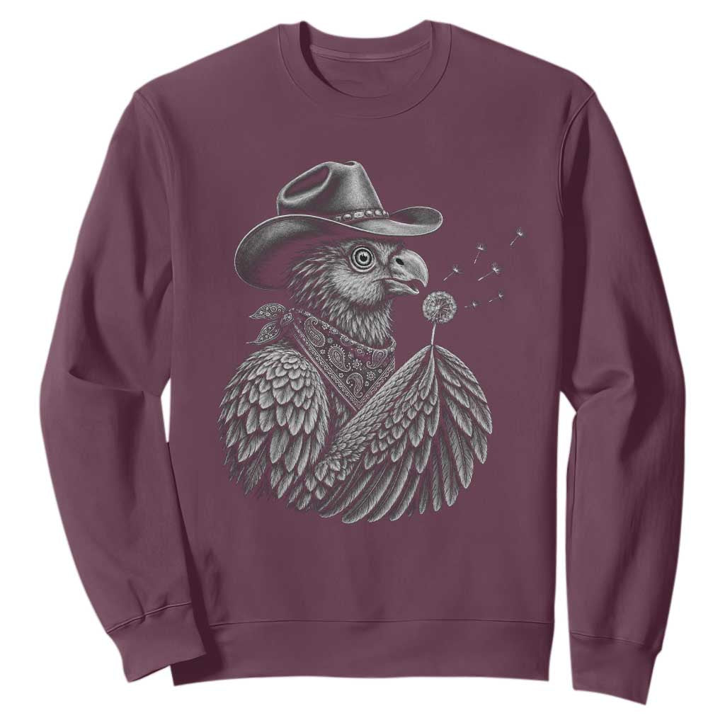 Funny Cowboy Hoatzin Sweatshirt Blowing Dandelion Western Bird Gift TS12 Maroon Print Your Wear