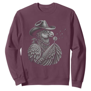 Funny Cowboy Hoatzin Sweatshirt Blowing Dandelion Western Bird Gift TS12 Maroon Print Your Wear