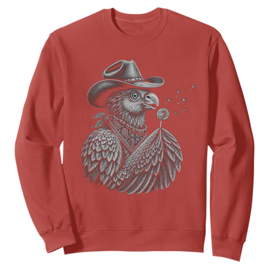 Funny Cowboy Hoatzin Sweatshirt Blowing Dandelion Western Bird Gift TS12 Red Print Your Wear