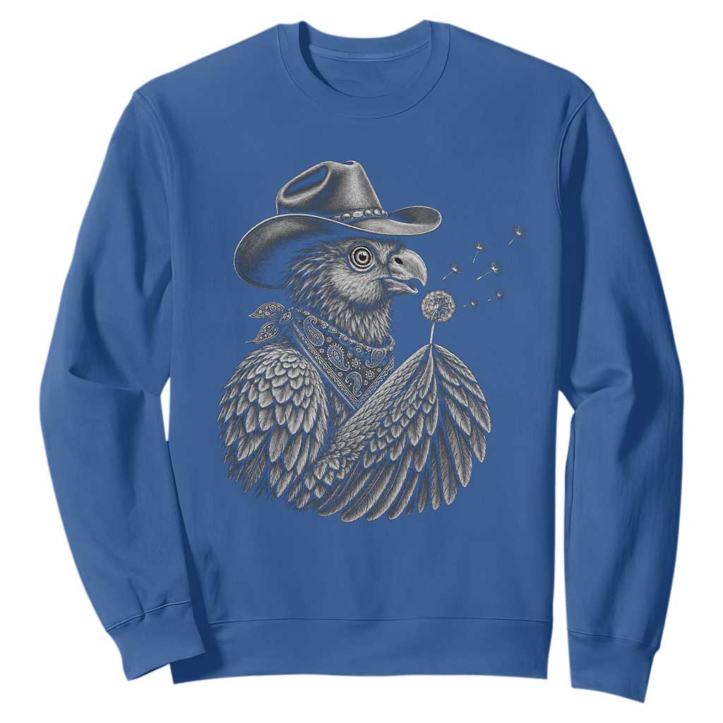 Funny Cowboy Hoatzin Sweatshirt Blowing Dandelion Western Bird Gift TS12 Royal Blue Print Your Wear