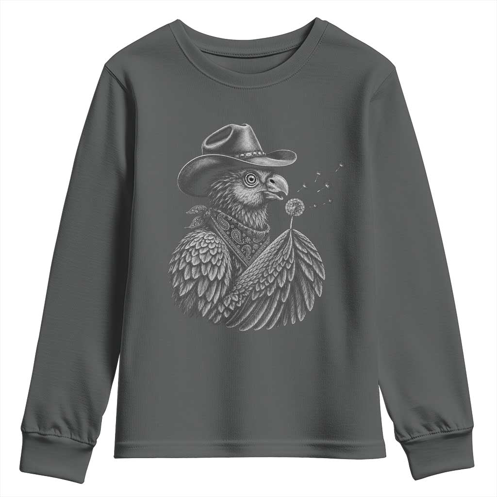 Funny Cowboy Hoatzin Youth Sweatshirt Blowing Dandelion Western Bird Gift TS12 Dark Heather Print Your Wear