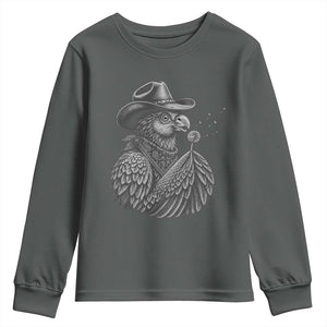 Funny Cowboy Hoatzin Youth Sweatshirt Blowing Dandelion Western Bird Gift TS12 Dark Heather Print Your Wear