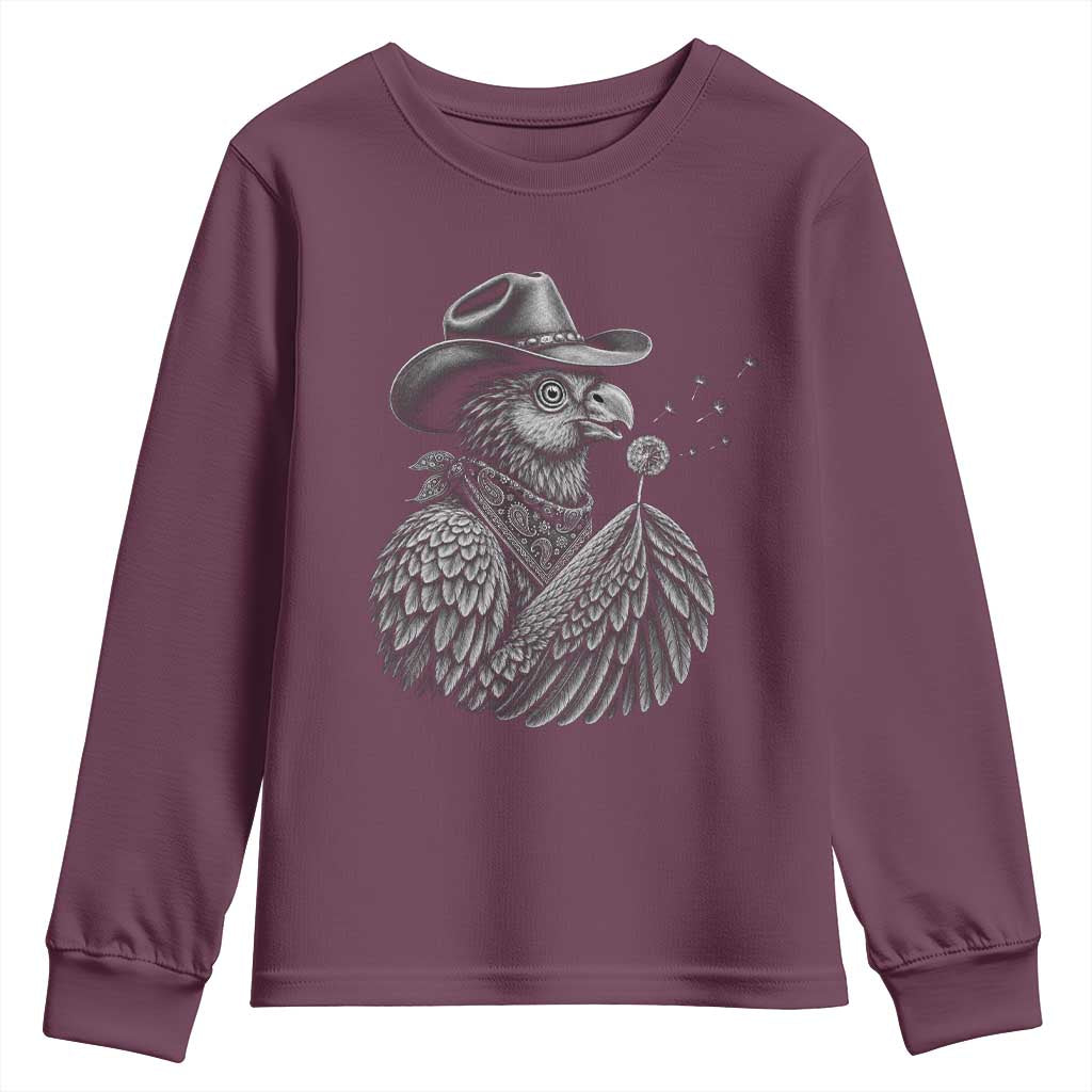 Funny Cowboy Hoatzin Youth Sweatshirt Blowing Dandelion Western Bird Gift TS12 Maroon Print Your Wear