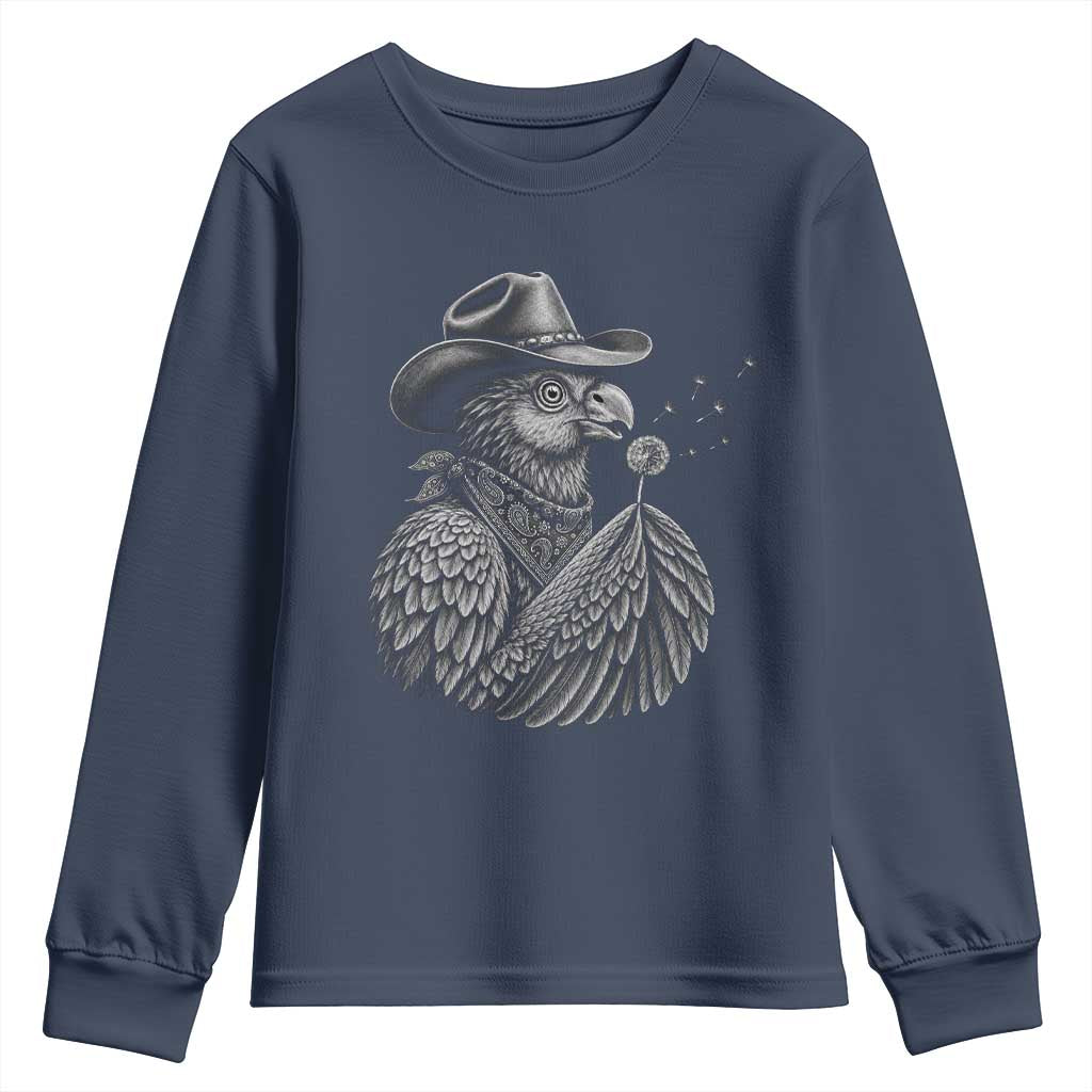 Funny Cowboy Hoatzin Youth Sweatshirt Blowing Dandelion Western Bird Gift TS12 Navy Print Your Wear