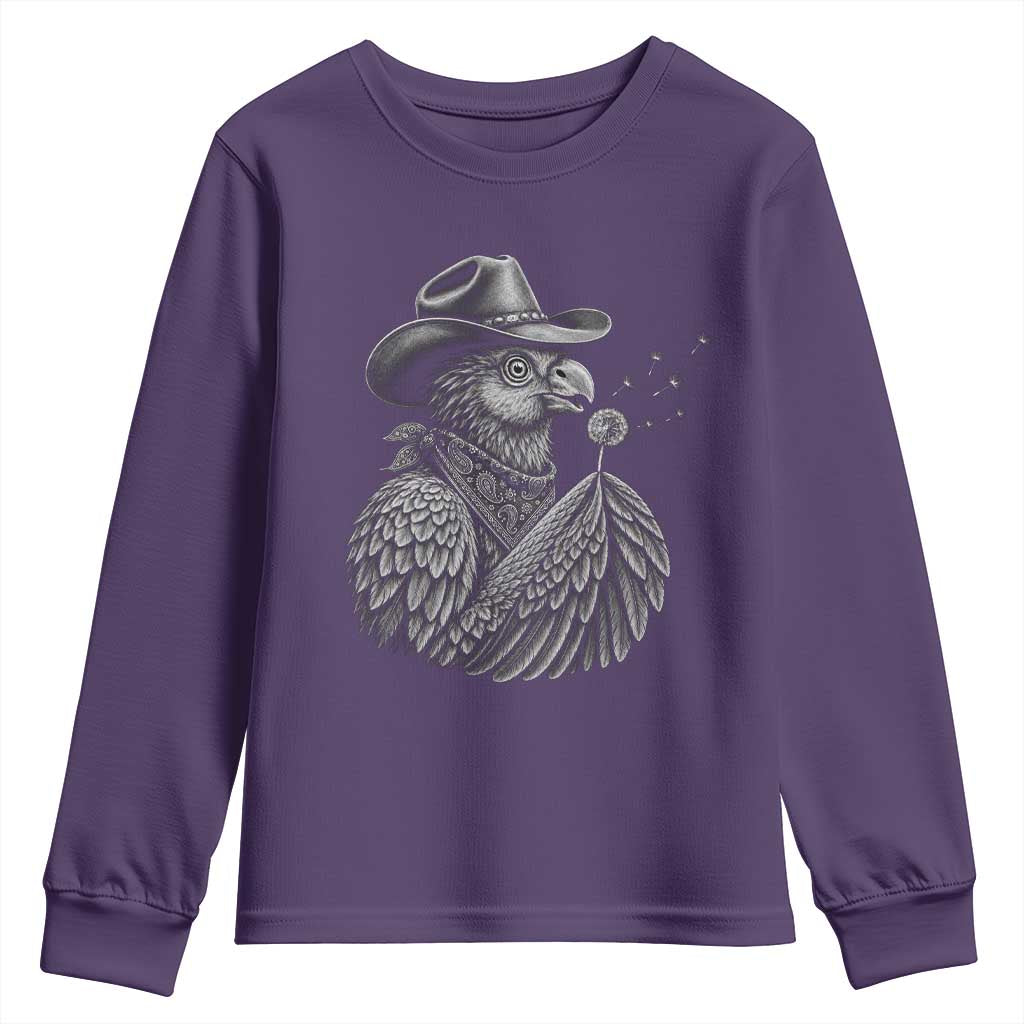 Funny Cowboy Hoatzin Youth Sweatshirt Blowing Dandelion Western Bird Gift TS12 Purple Print Your Wear