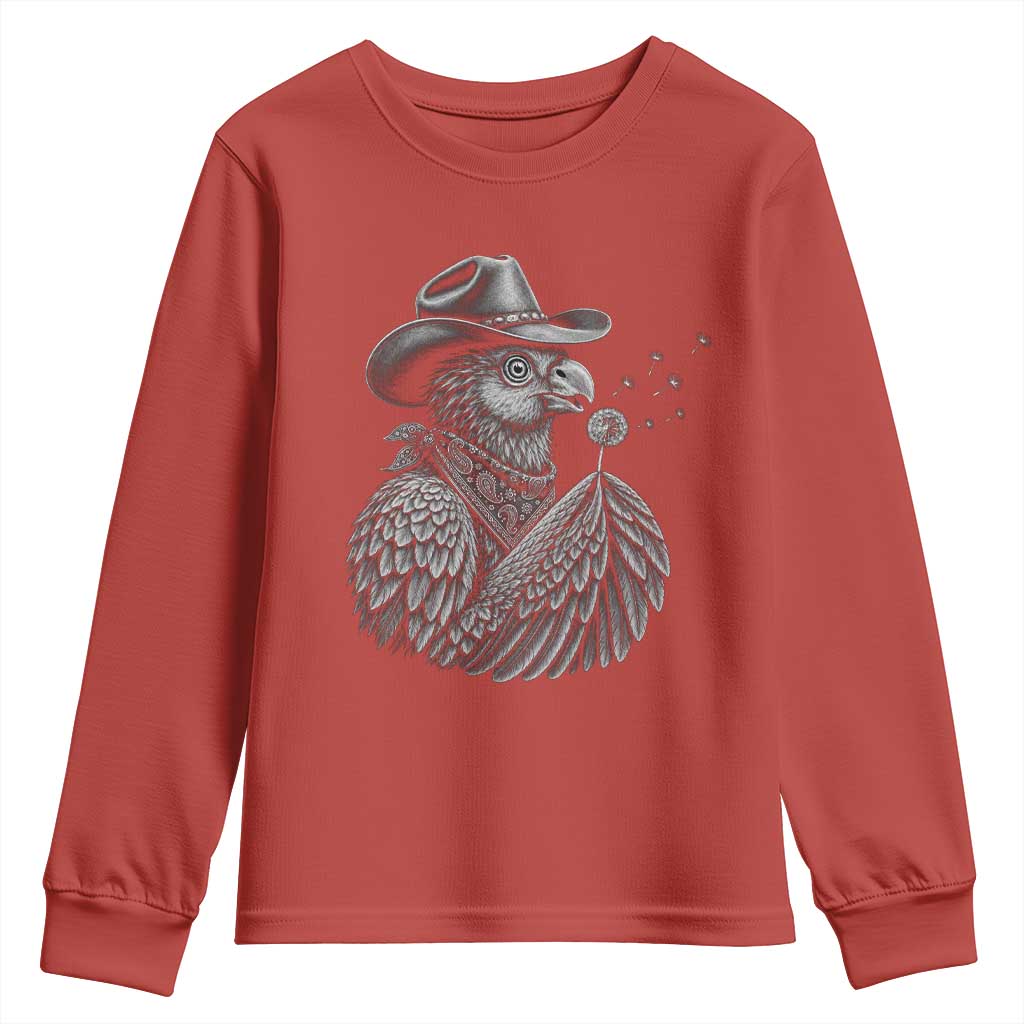 Funny Cowboy Hoatzin Youth Sweatshirt Blowing Dandelion Western Bird Gift TS12 Red Print Your Wear