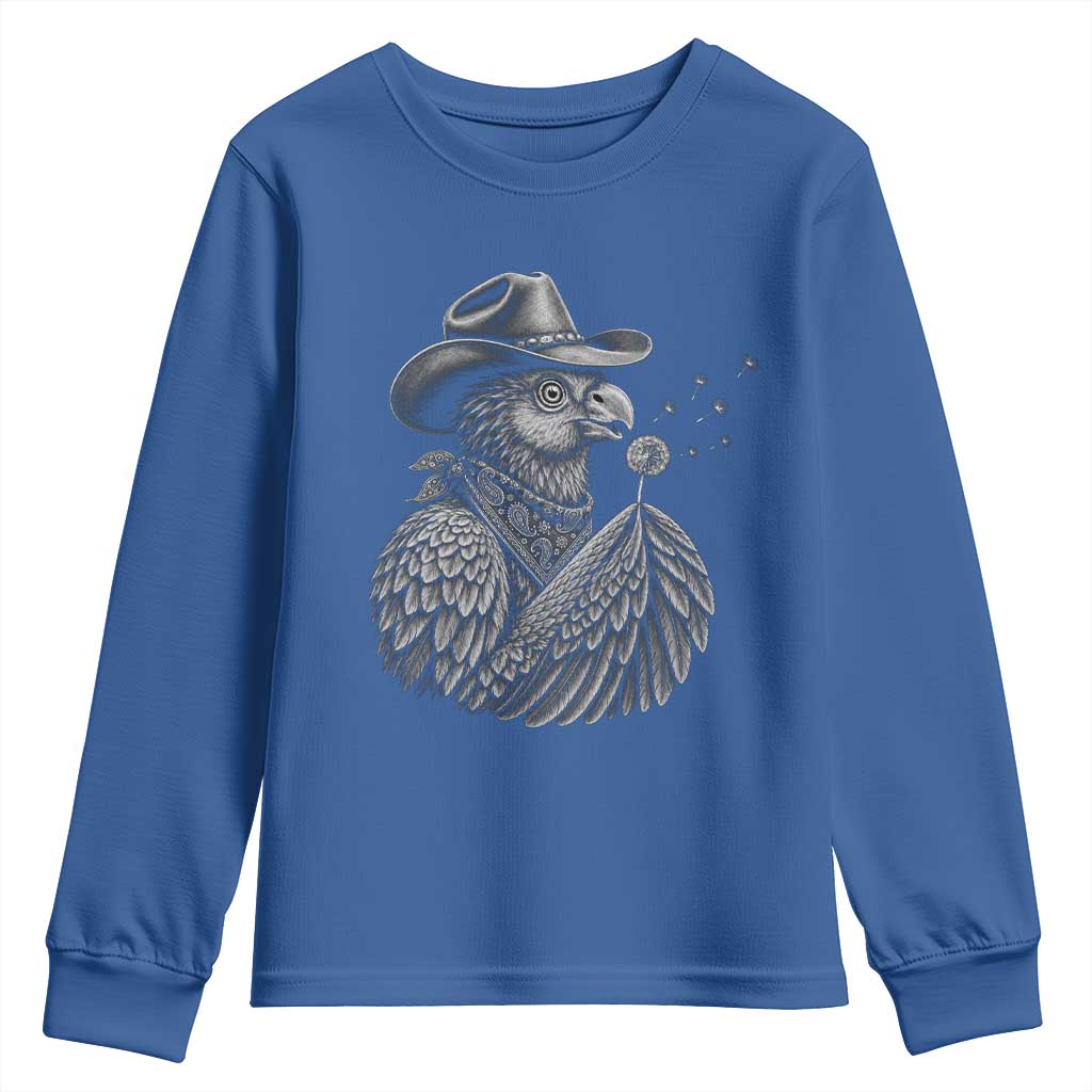 Funny Cowboy Hoatzin Youth Sweatshirt Blowing Dandelion Western Bird Gift TS12 Royal Blue Print Your Wear