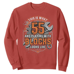 Funny 55th Birthday Mechanic Sweatshirt This Is What 55 And Playing With Blocks Looks Like TS12 Red Print Your Wear