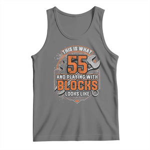 Funny 55th Birthday Mechanic Tank Top This Is What 55 And Playing With Blocks Looks Like TS12 Black Heather Print Your Wear