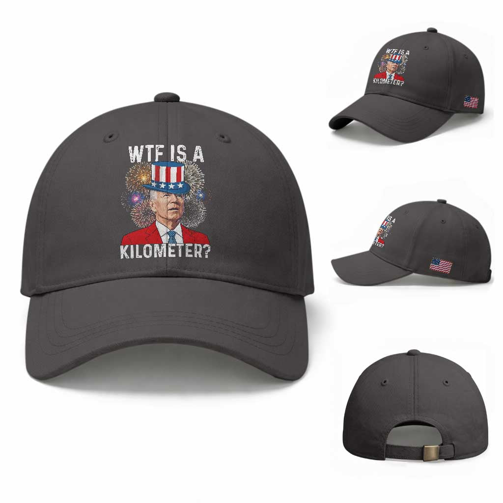 WTF is A Kilometer Baseball Cap Funny 4th of July TS14 Baseball Cap Universal Fit Dark Gray Print Your Wear