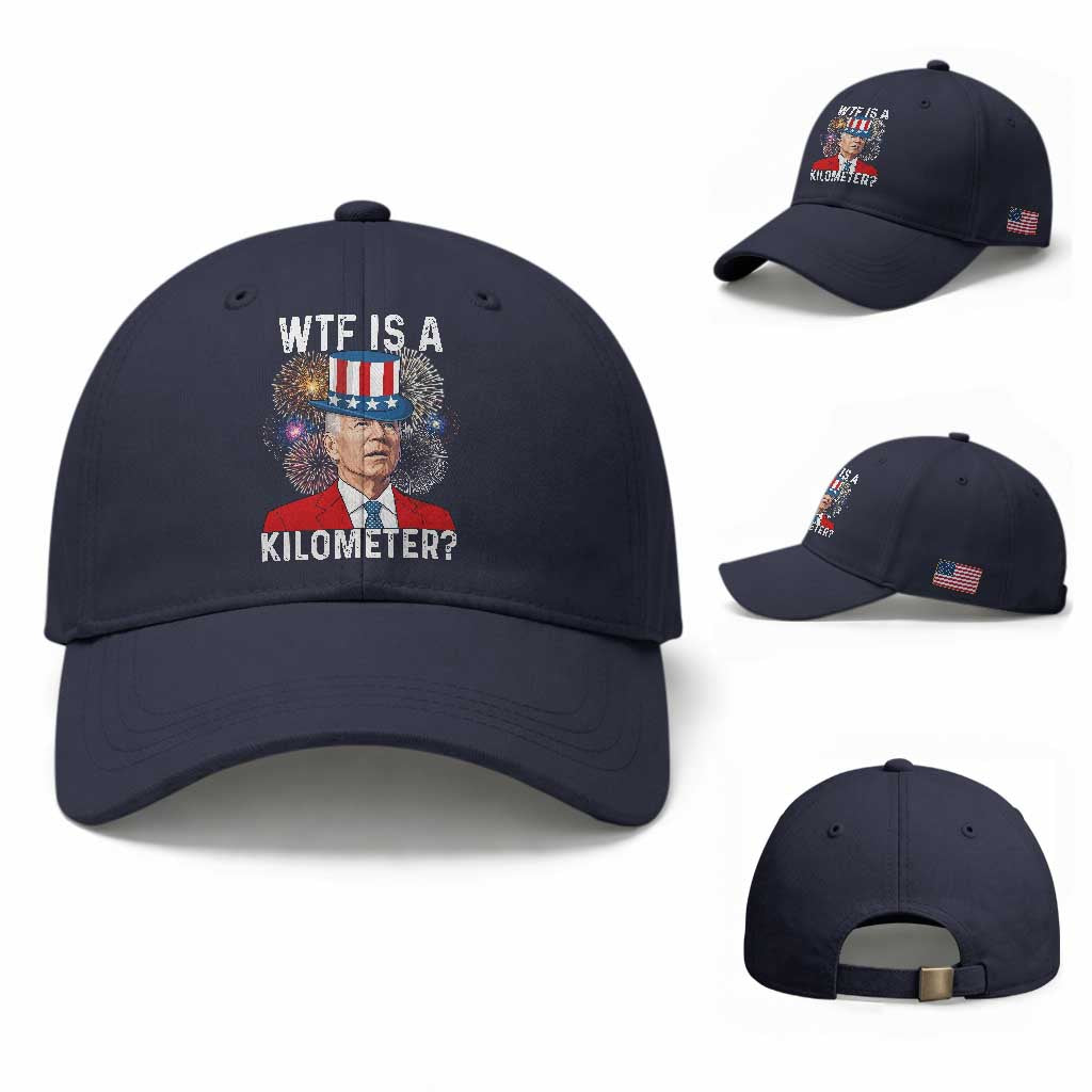 WTF is A Kilometer Baseball Cap Funny 4th of July TS14 Baseball Cap Universal Fit Navy Print Your Wear