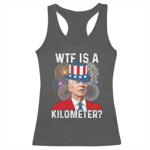 WTF is A Kilometer Racerback Tank Top Funny 4th of July TS14 Dark Heather Print Your Wear
