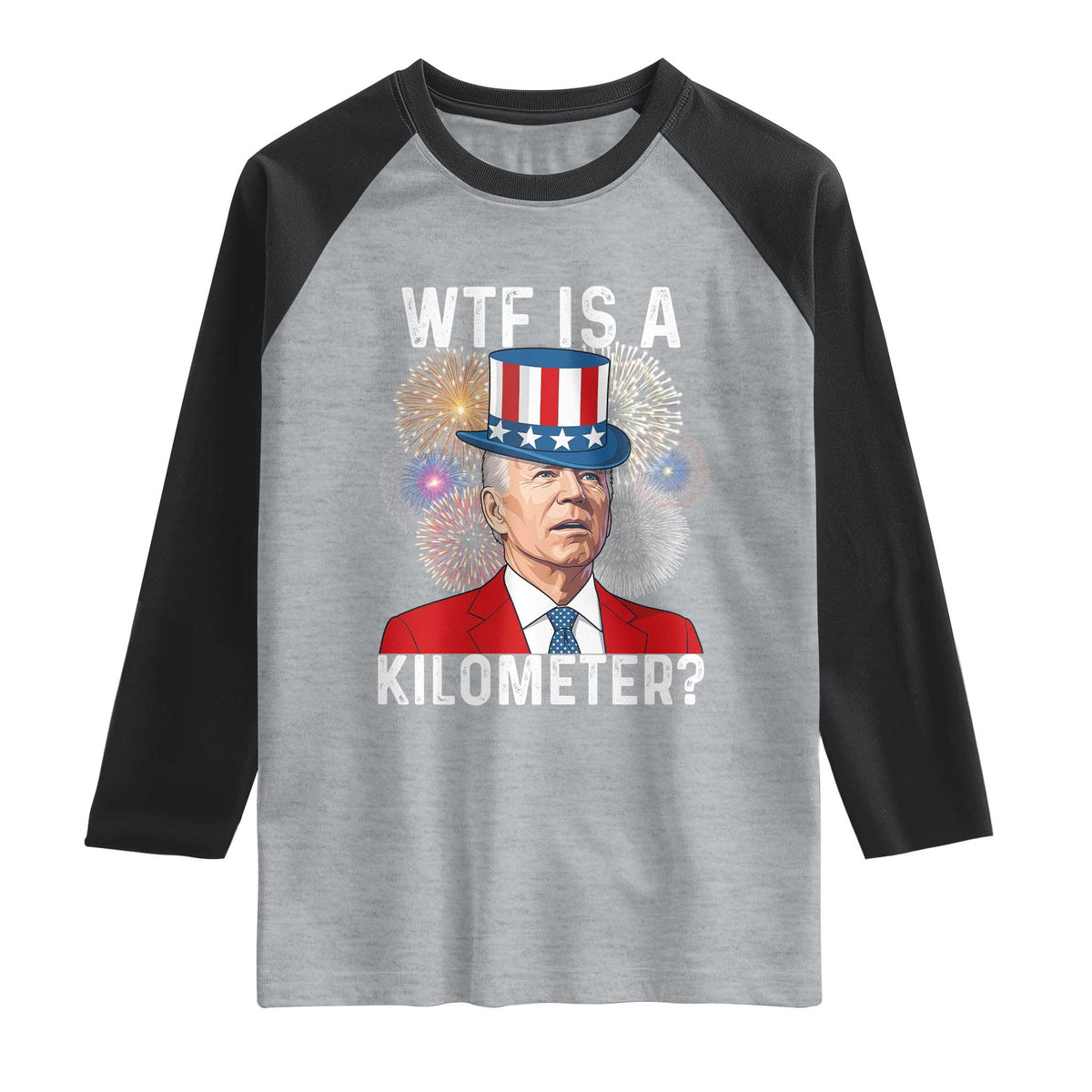 WTF is A Kilometer Raglan Shirt Funny 4th of July TS14 Heather Gray Black Print Your Wear