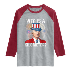 WTF is A Kilometer Raglan Shirt Funny 4th of July TS14 Heather Gray Heather Red Print Your Wear