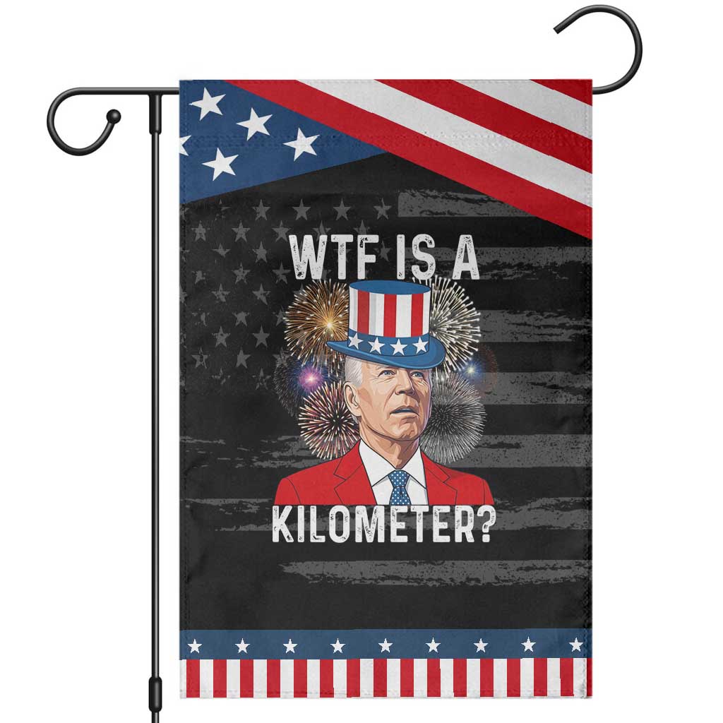 WTF is A Kilometer Patriotic Garden Flag Funny 4th of July TS14 Distressed Black Blue Print Your Wear